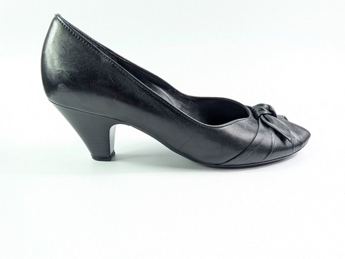 Gabor black leather mid heel - black,