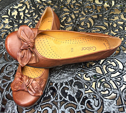 Gabor brown leather bow ballet - bow,