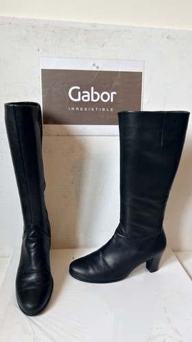 Gabor black leather knee boots - black,