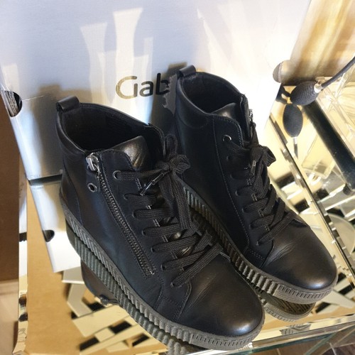 Gabor black leather platform - black,