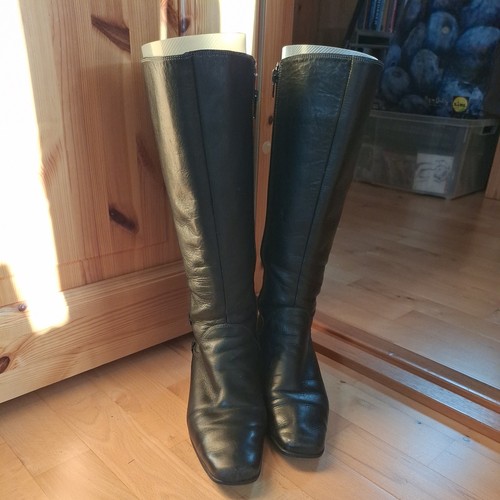 Women black leather knee - black,